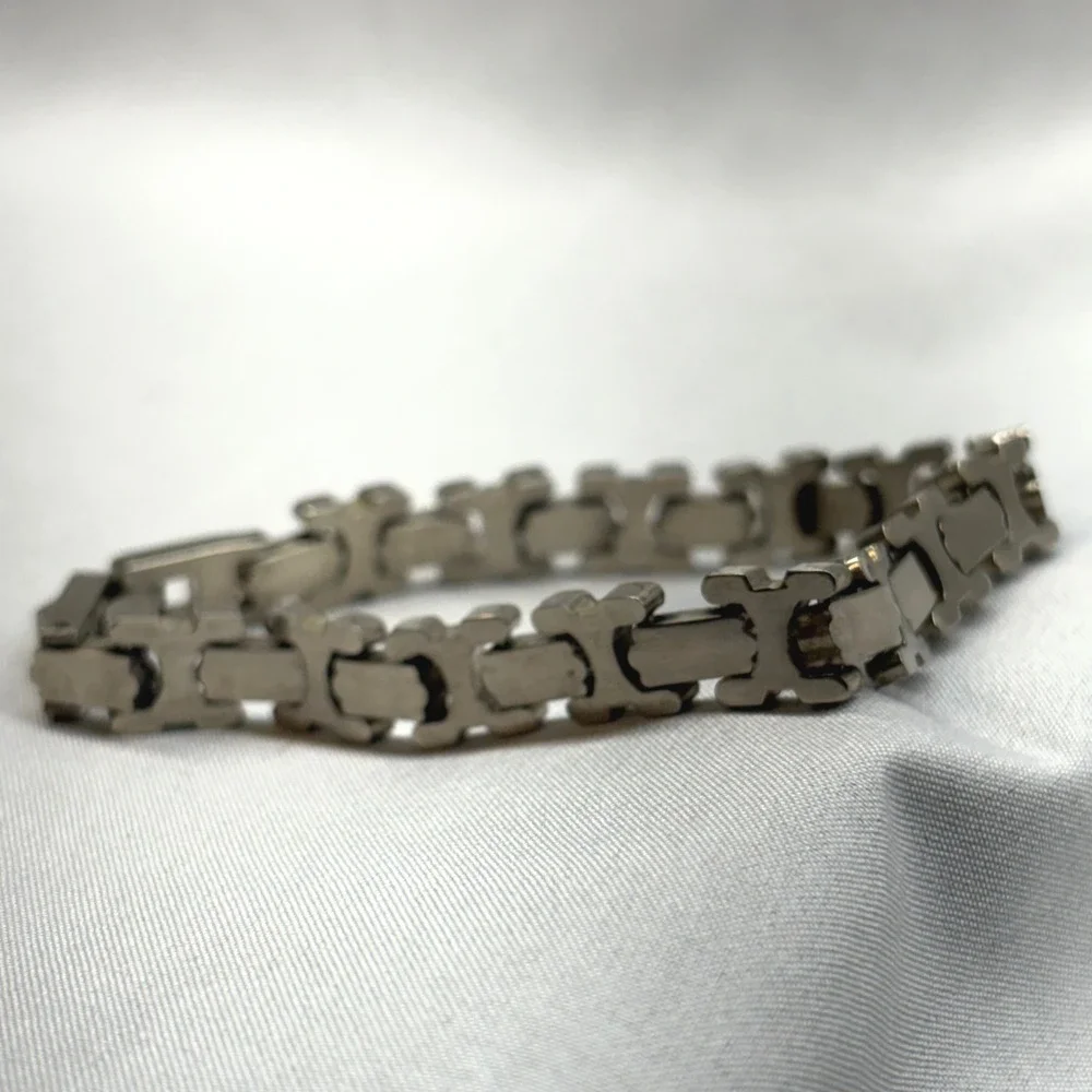 Sterling Silver X Link Bracelet Unisex 7.25in Silver Good 925 Geometric Vintage